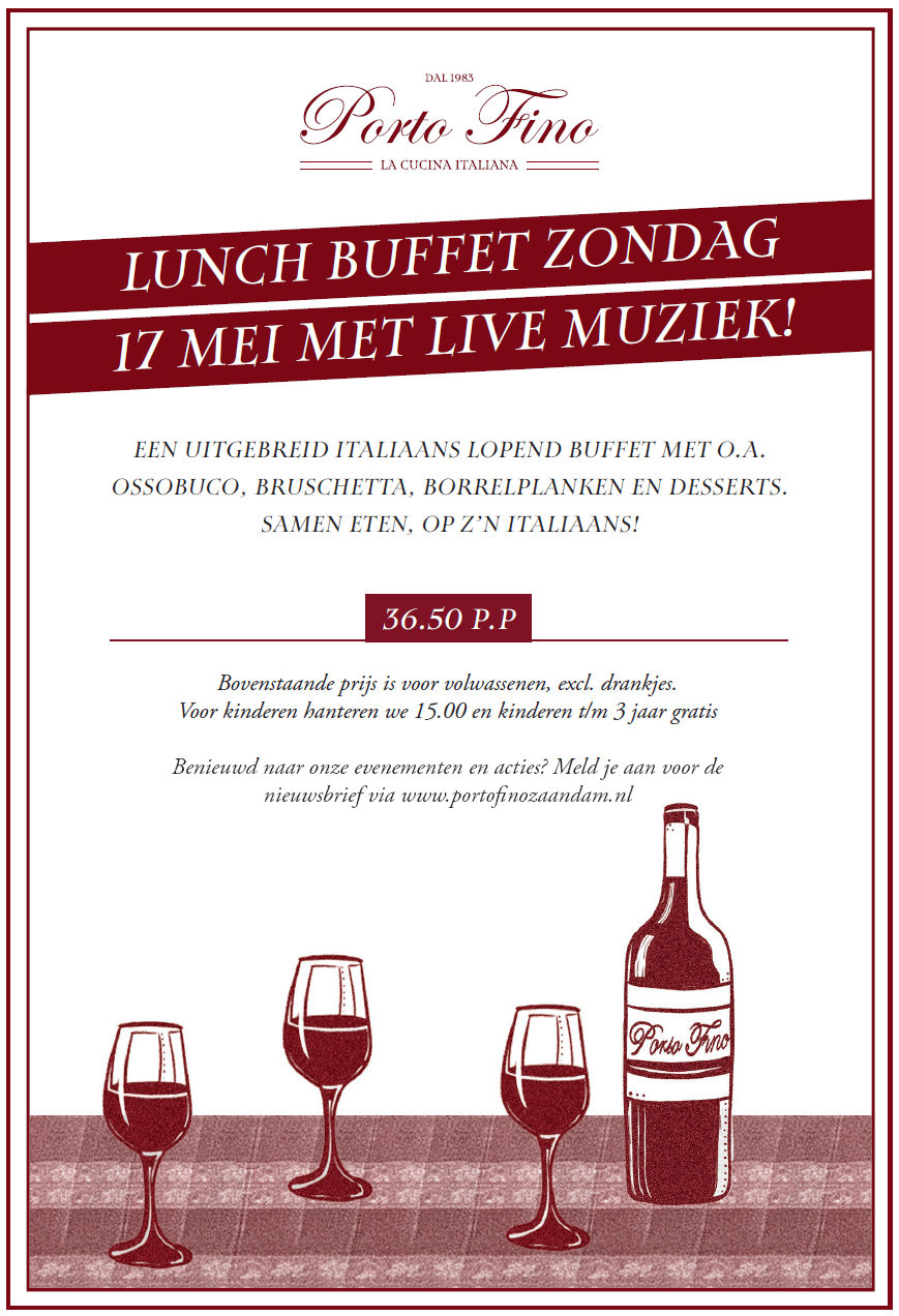 Zondag 17 MEI Lunch Buffet